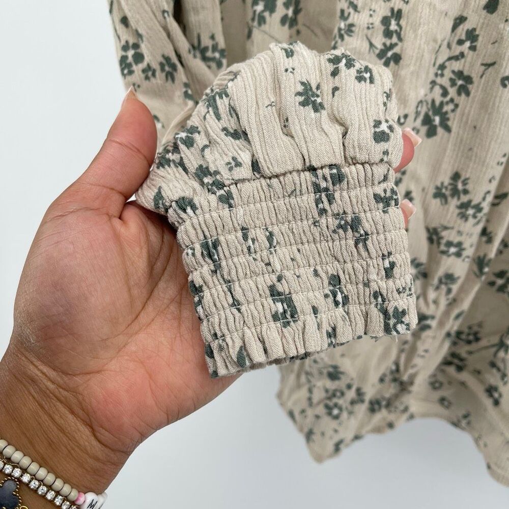 Maurices Large Oatmeal Floral Peasant Top Ruffle V-Neck Long Sleeve 100% Rayon - Picture 6 of 14